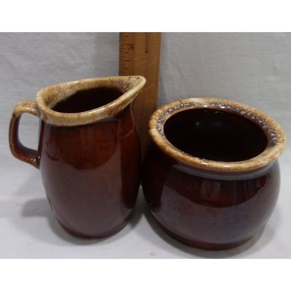 Vintage Hull Oven Proof U.S.A. Brown/Cream Pottery Sugar & Creamer 4" - Picture 9 of 10